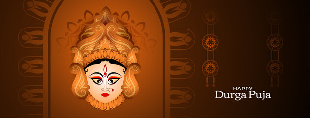 Happy Durga puja and navratri Indian hindu festival banner design - obrazy, fototapety, plakaty