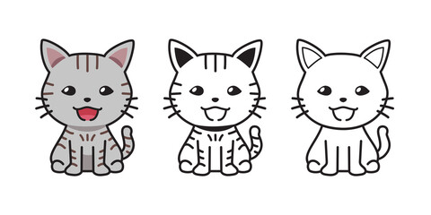 Set of vector character cartoon cute tabby cat for design.