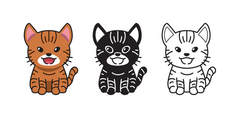 Set of vector character cartoon tabby cat for design.
