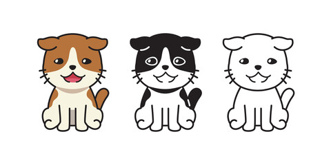 Vector cartoon character cute cat set for design.
