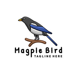 Magpie bird in white background ,Simple Mascot vector logo design ,editable you wish