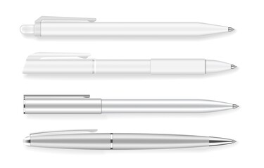 Set of four realistic writing pens vector illustration