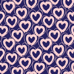 Fototapeta na wymiar Heart shaped brush stroke seamless pattern background