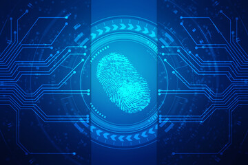Fingerprint integrated in a printed circuit, releasing binary codes. fingerprint Scanning Identification System. Biometric Authorization and Business Security Concept