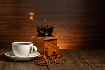 coffee grinder and coffee cup background