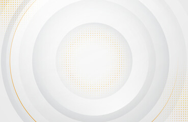 Modern minimal and clean white gold background with realistic circle shape . Elegant silver design for web, presentation, wallpaper