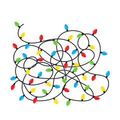 Tangled christmas lights bulbs isolated on white