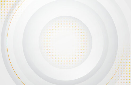 Modern minimal and clean white gold background with realistic circle shape . Elegant silver design for web, presentation, wallpaper