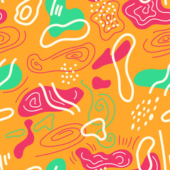 Seamless simple pattern with wave shapes, lines, dots