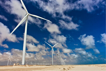 wind turbine, wind wheel, wind park at beach, route of emotions, Brazil