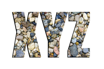 XYZ letters. Stone design alphabet, collection of letters isolated on white