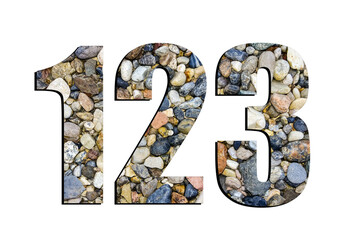 123 numbers. Stone design alphabet, collection of letters isolated on white