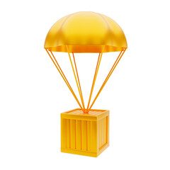 3d render flying gold box with para parachute