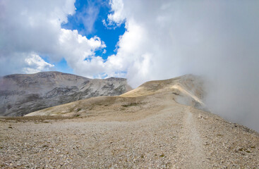 Monte Amaro (Italy) - The mountain summit in the Majella range, central Italy, Abruzzo region, with characteristic landscape of rocky expanses between valleys and plateaus