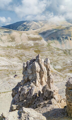 Monte Amaro (Italy) - The mountain summit in the Majella range, central Italy, Abruzzo region, with characteristic landscape of rocky expanses between valleys and plateaus