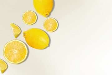 Creative layout made of fresh lemon citrus fruit