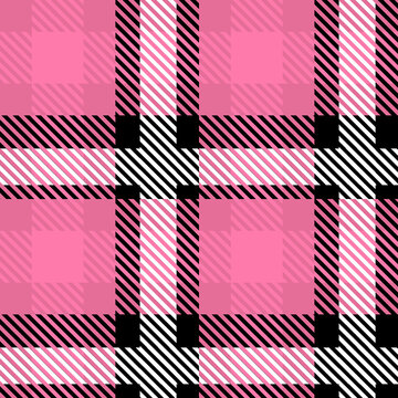 Vector Pink Plaid Check Seamless Pattern in Geometric Abstract Style Can be used for Girly Fashion Fabric Design, School Teen Textile Classic Dress, Picnic Blanket, Retro Print Shirt and Wrapping