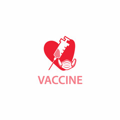 Vaccin injection in love logo design vector illustration health