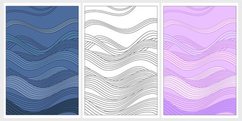 set of abstract backgrounds, wave pattern, seamless pattern with waves, set of geometric lines, interior design, paintings for the interior, minimalistic lines and shapes, illustration of an backgroun