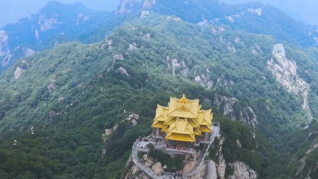 Mount Laojun is a mountain in Henan province, China. Along with Jiguan Cave, the mountain is part of a tourist scenic area. (aerial photography)