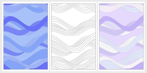 set of abstract backgrounds, wave pattern, seamless pattern with waves, set of geometric lines, interior design, paintings for the interior, minimalistic lines and shapes, illustration of an backgroun
