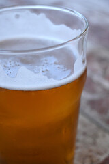 Selective focus of beer foam with copy space