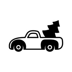 Pickup truck icon. Black contour linear silhouette. Side view. Vector simple flat graphic illustration. The isolated object on a white background. Isolate.