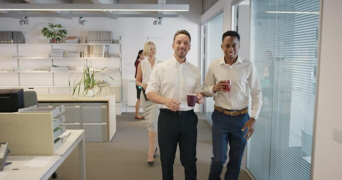 Sexy new woman walking into office interested men and nasty women looking slow motion walk POV shot concept series