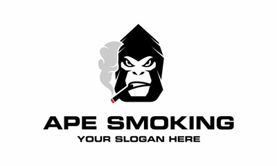 Black smoking gorilla face logo vector
