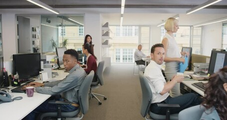 Sexy new woman walking into office interested men and nasty women looking slow motion walk POV shot concept series