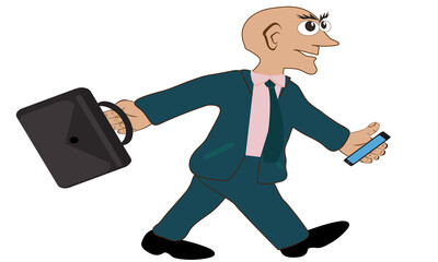 Bureaucrat or corrupt official with smartphone and leather briefcase. An official or a deputy in a suit. Businessman or manager. Cartoon. Vector illustration. - 456947530