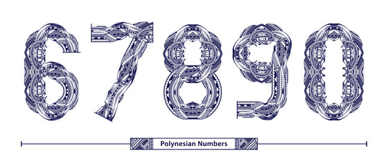 Numbers Polynesian tattoo style in a set 67890 - obrazy, fototapety, plakaty