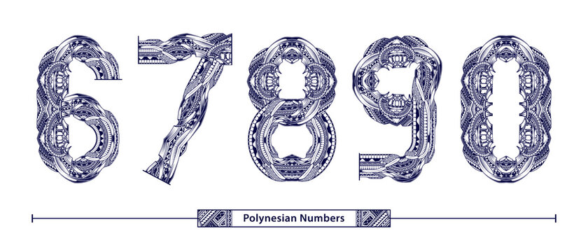 Numbers Polynesian tattoo style in a set 67890