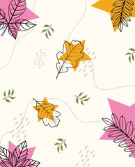 Vector Illustration Autumn Pattern Retro Leaves Sketch