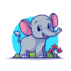Cute Elephant Smiling Cartoon Vector Icon Illustration. Animal Nature Icon Concept Isolated Premium Vector. Flat Cartoon Style