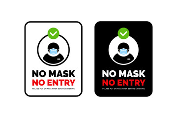 Face mask required warning prevention sign. No face mask no entry sign design. - obrazy, fototapety, plakaty