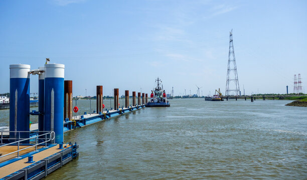 Harbour of Antwerp, Belgium with windmill park
