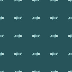 Seamless pattern fish on teal background. Abstract ornament with sea animals.
