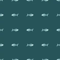Behang Oceaandieren Naadloze patroonvissen op blauwgroen achtergrond. Abstract ornament met zeedieren.