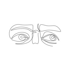 One line ancient greek sculpture. Hand drawn continuous line art of David eyes for tattoo, poster, print. Vector illustration - obrazy, fototapety, plakaty