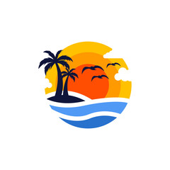 creative sunset logo design vector illustration