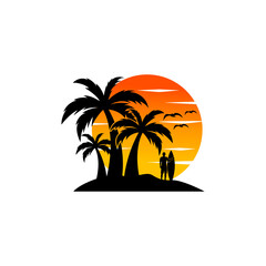 creative sunset logo design vector illustration