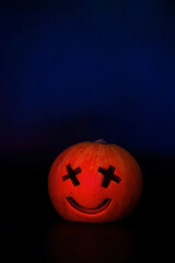 Kind Halloween Pumpkin. Halloween symbol Jack o lantern on the black background.