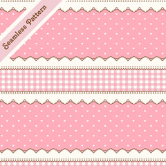cute pink lace and hearts seamless pattern - obrazy, fototapety, plakaty