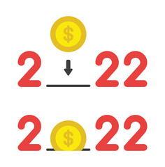 New year 2022 vector concept, dollar coin and save money