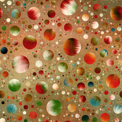 Seamless abstract circle geo pattern surface print. High quality illustration. Gorgeous design of random packed circles filled with tie dye patches. Psychedelic modern floor swatch. Textured material.