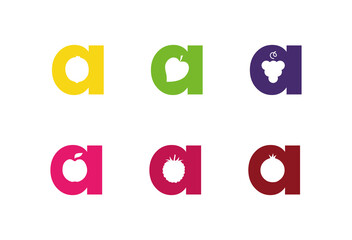 Various Ayurveda A letter company logo with juicy fruit silhouette different tastes
