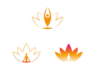 Ayurveda yoga meditation calm lotus sitting man company logo orange bright 