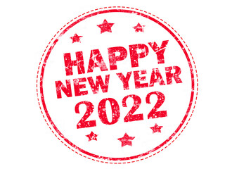 Happy new year 2022 words on red stamp.
