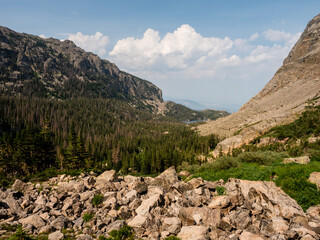 Rocky landscape at glacial layer of the mountains.